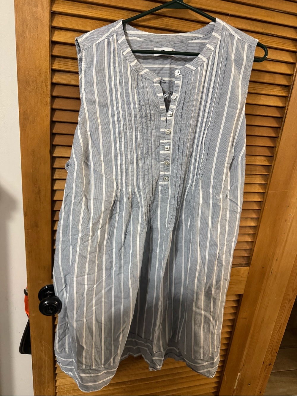 Sonoma Sleeveless Blue and White Striped Henley Tank